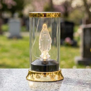 Лампадка на сонячній батареї LED 17 см &mdash;  золота з Матір&rsquo;ю Божою 3047-1 фото