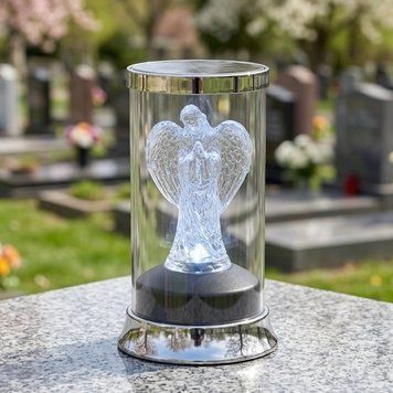 Лампадка на сонячній батареї LED 17 см &mdash;  срібна з ангелом 3049-1 фото