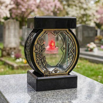 Велика лампадка на сонячній батареї з імітацією полумʼя &ndash; LED лампадка без батарейок, лампадка чорна, серце, висота 26см 3018-10 фото