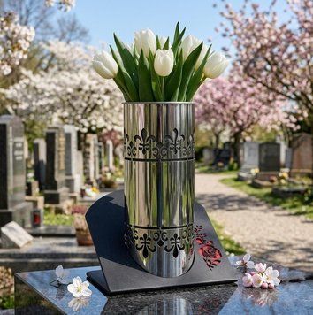 Ваза для квітів на кладовище з нержавіючої сталі 25 см | підставка з металу | меморіальна ваза 3010 фото